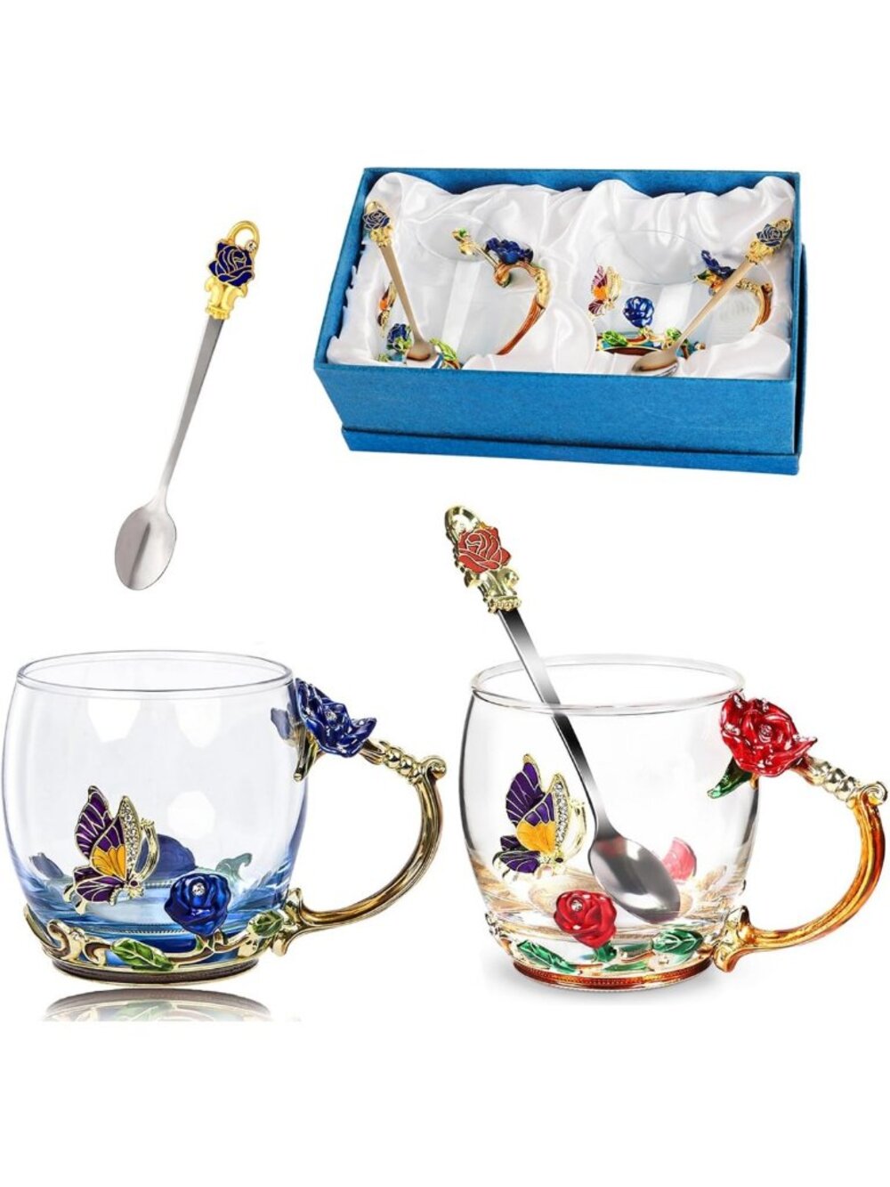 Elegant Glass Tea Cup Set - Floral Enamel Coffee Mugs for Tea Lovers, Gift Idea